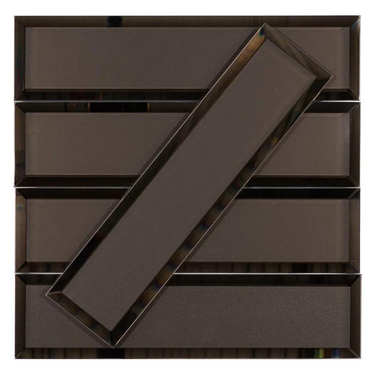 Vega 3" x 12" Beveled Glass Metal Look Subway Wall Tile