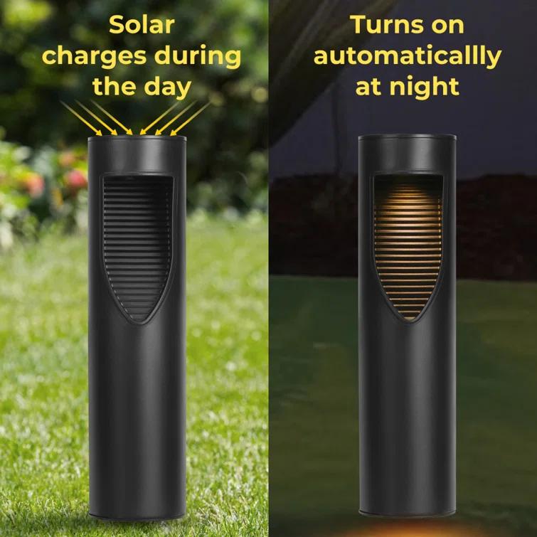 Techko 12.2" Solar Bollard LED Pathway Light (Set of 2)