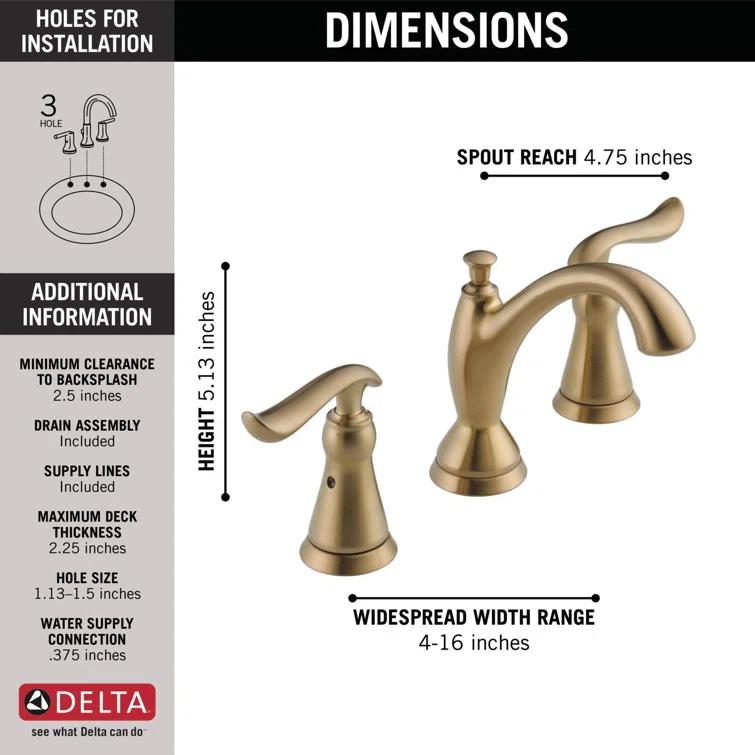 Linden Widespread Bathroom Faucet 3 Hole, 2-handle Bathroom Sink Faucet with Drain Assembly