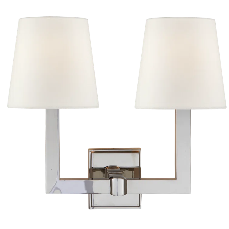 Polished Nickel Double Light Wall Sconce with Fabric Shade
