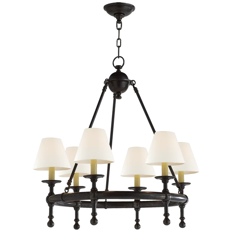 Bronze 6-Light Mini Chandelier with Fabric Shades