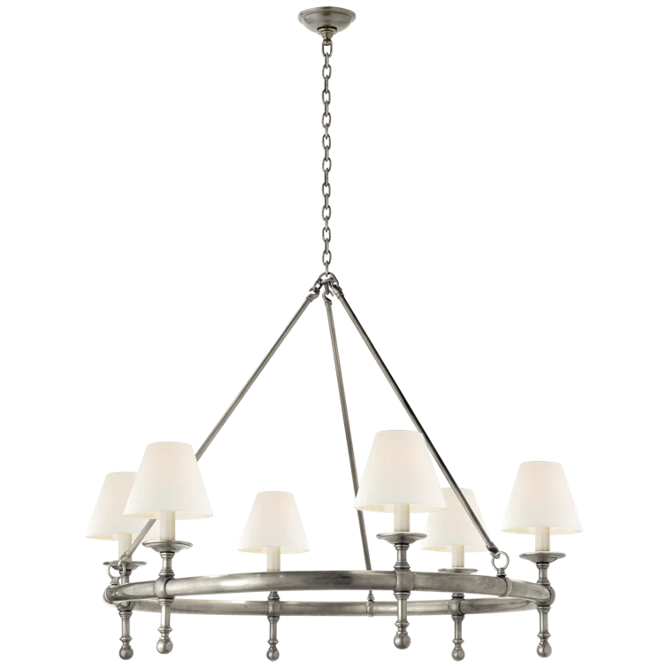 Classic Bronze 6-Light Chandelier with Fabric Shades