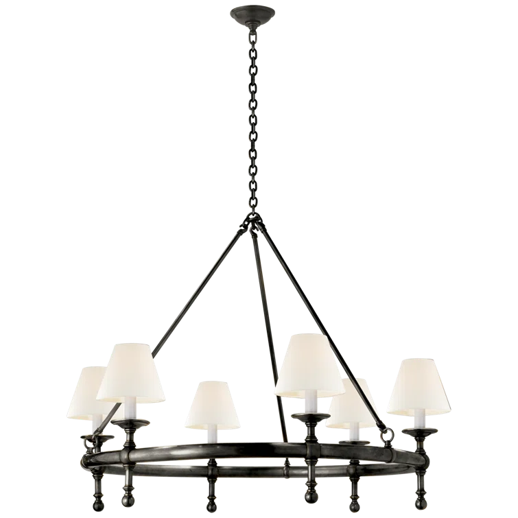 Classic Bronze 6-Light Chandelier with Fabric Shades