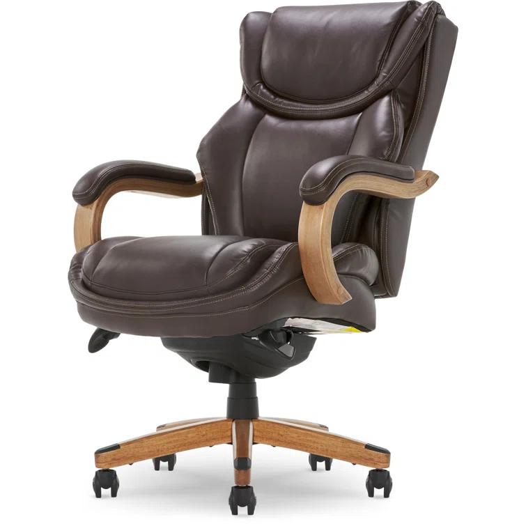 La-Z-Boy La-Z-Boy Harnett Big and Tall Executive Office Chair, Ergonomic High-Back Chair with Solid Wood Arms, ComfortCore with Memory Foam Cushions, Bonded Leather