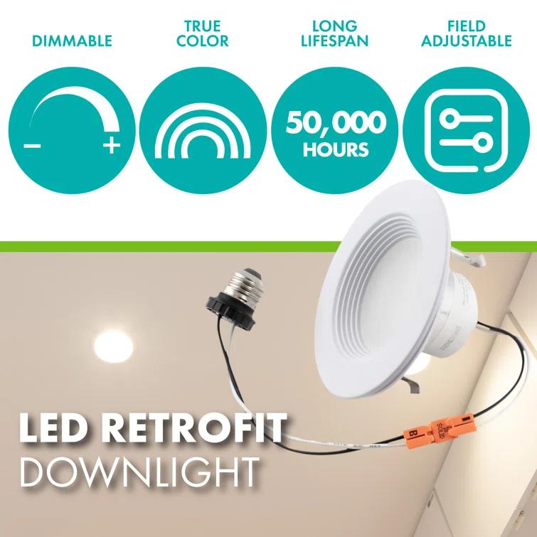 4-inch White Field-Adjustable Downlight Integrated LED Recessed Kit, 2700K Soft White to 5000K Daylight, 4-pack