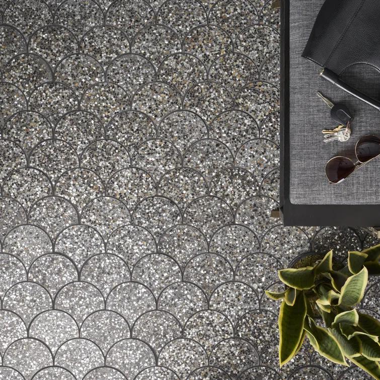 Shoal 5" Fishscale Terrazzo and Pearl Wall & Floor Mosaic Tile (0.74 Sq. Ft. / Sheet)