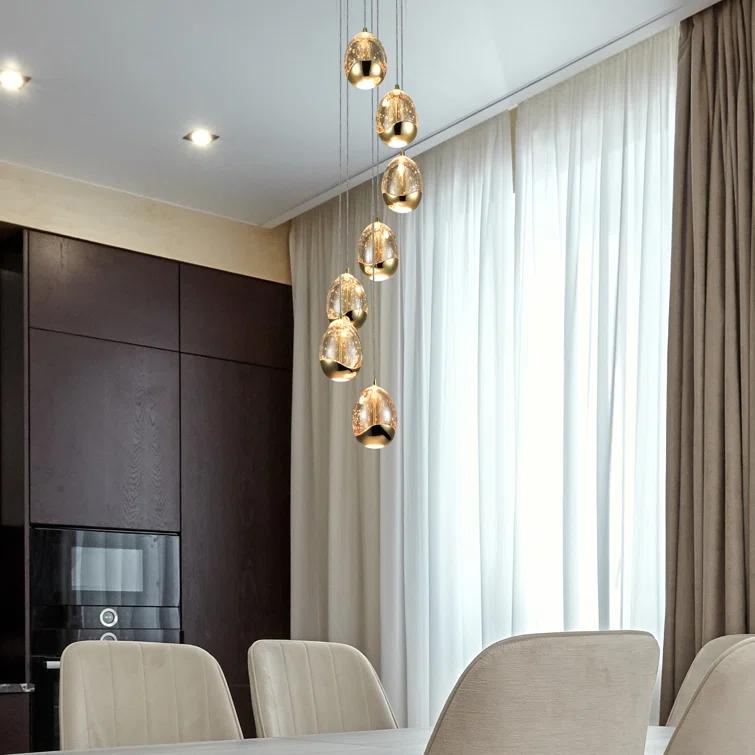 VONN Lighting Venezia 7-Light Pendant Height Adjustable ETL Certified LED Teardrop Chandelier, Globe Glass Shades