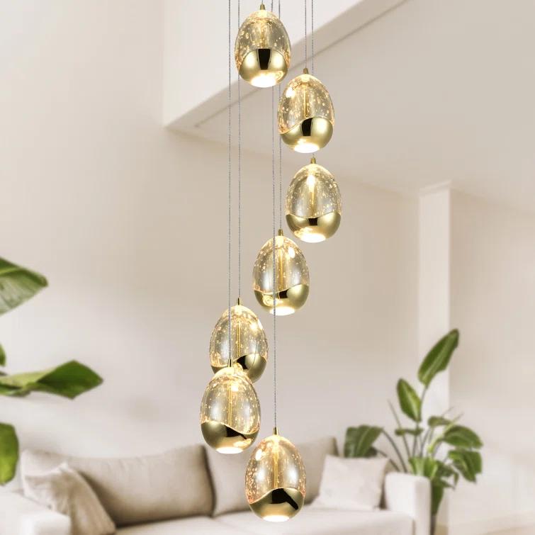 VONN Lighting Venezia 7-Light Pendant Height Adjustable ETL Certified LED Teardrop Chandelier, Globe Glass Shades