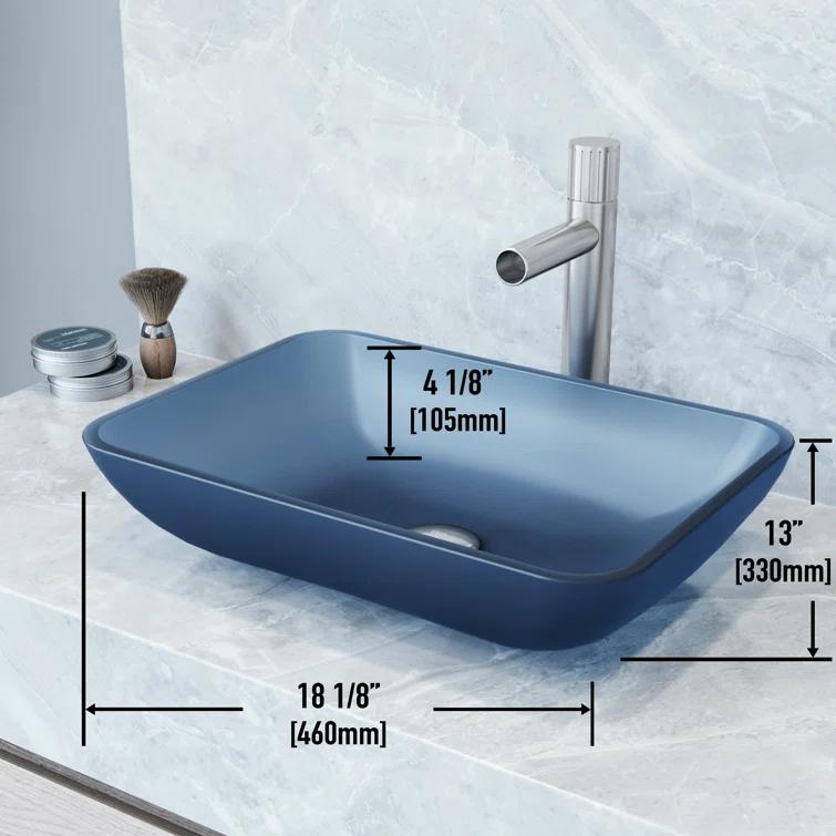 Sottile 18" L x 13" W x 4" H Rectangular Glass Vessel Bathroom Sink with 11" H Faucet