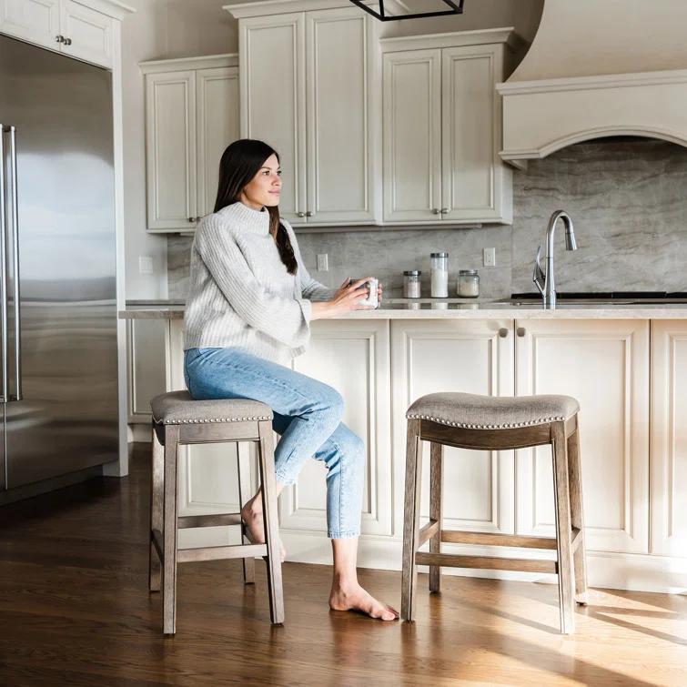 Maven Lane Maven Lane Adrien Backless Saddle Kitchen Stool with Fabric Upholstery