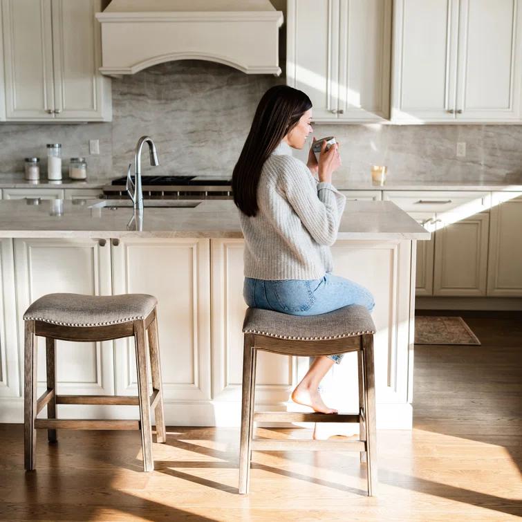 Maven Lane Maven Lane Adrien Backless Saddle Kitchen Stool with Fabric Upholstery