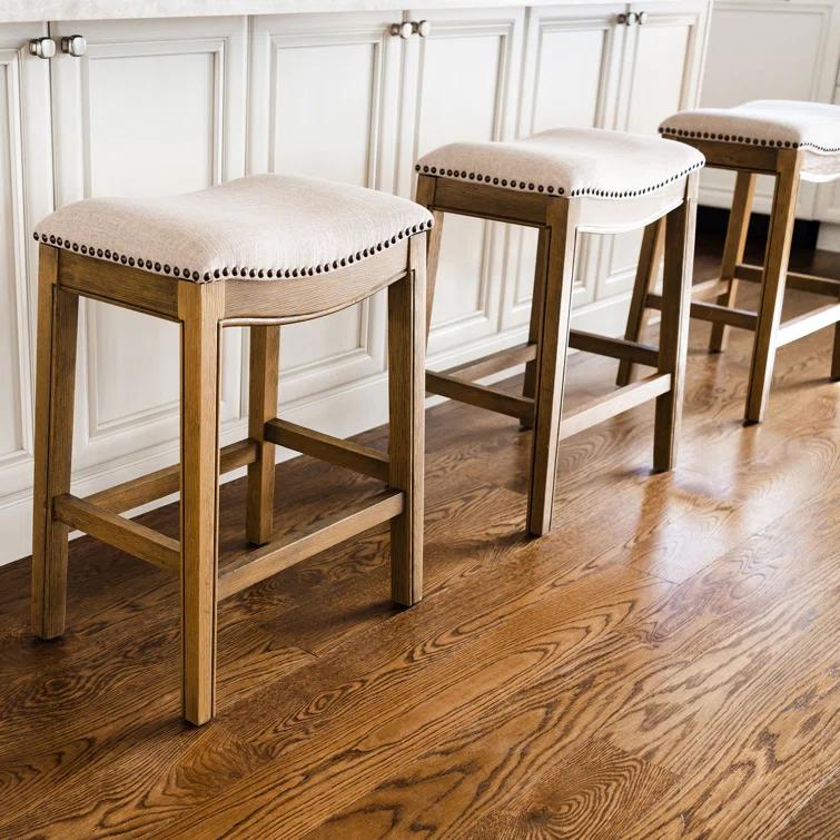 Maven Lane Maven Lane Adrien Backless Saddle Kitchen Stool with Fabric Upholstery