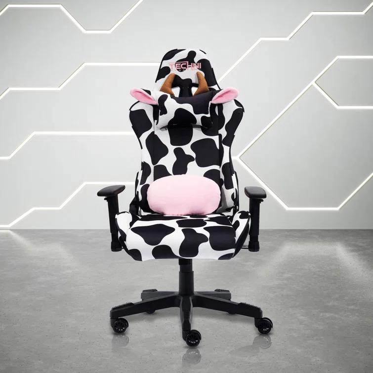 Ts85 Cow Print Luxx Series Gaming Chair Cow - Techni Sport: Velvet Upholstery, Memory Foam, Adjustable