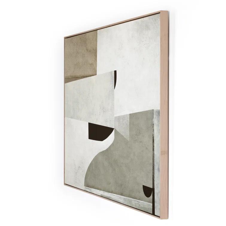 Large Abstract Canvas Art with Light Brown Floater Frame