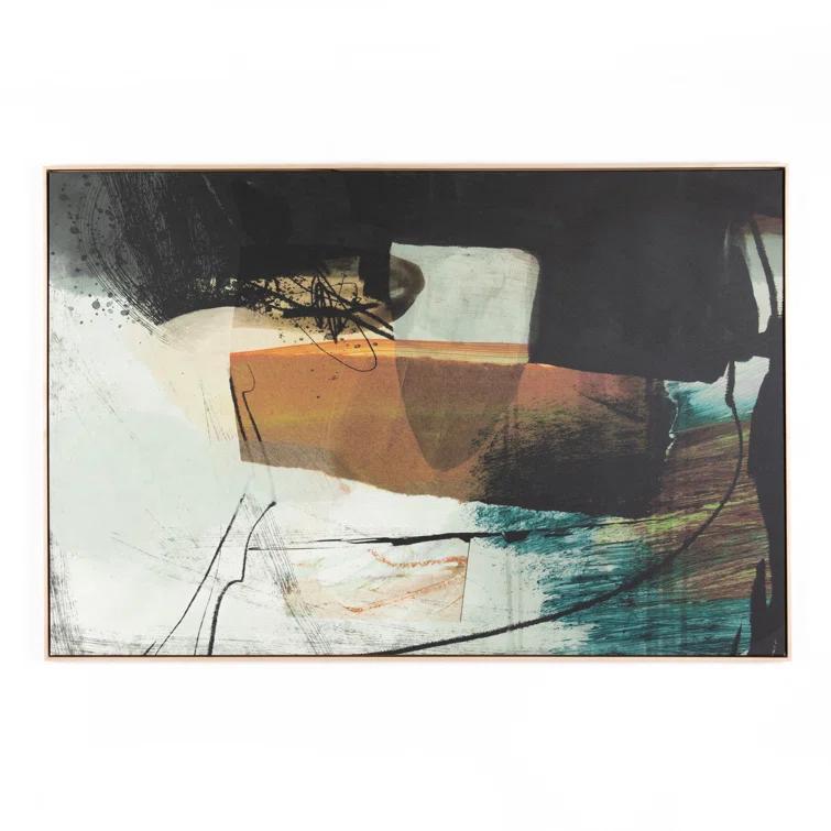 Abstract Natural Maple Framed Canvas Painting 30" x 20"