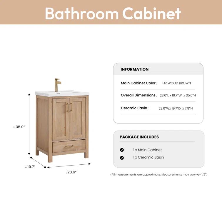 Gela 23.6'' Free-standing Single Bathroom Vanity with Ceramic Vanity Top