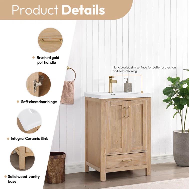 Gela 23.6'' Free-standing Single Bathroom Vanity with Ceramic Vanity Top