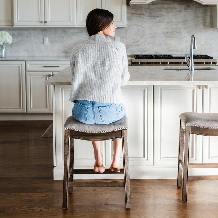 Maven Lane Maven Lane Adrien Backless Saddle Kitchen Stool with Fabric Upholstery