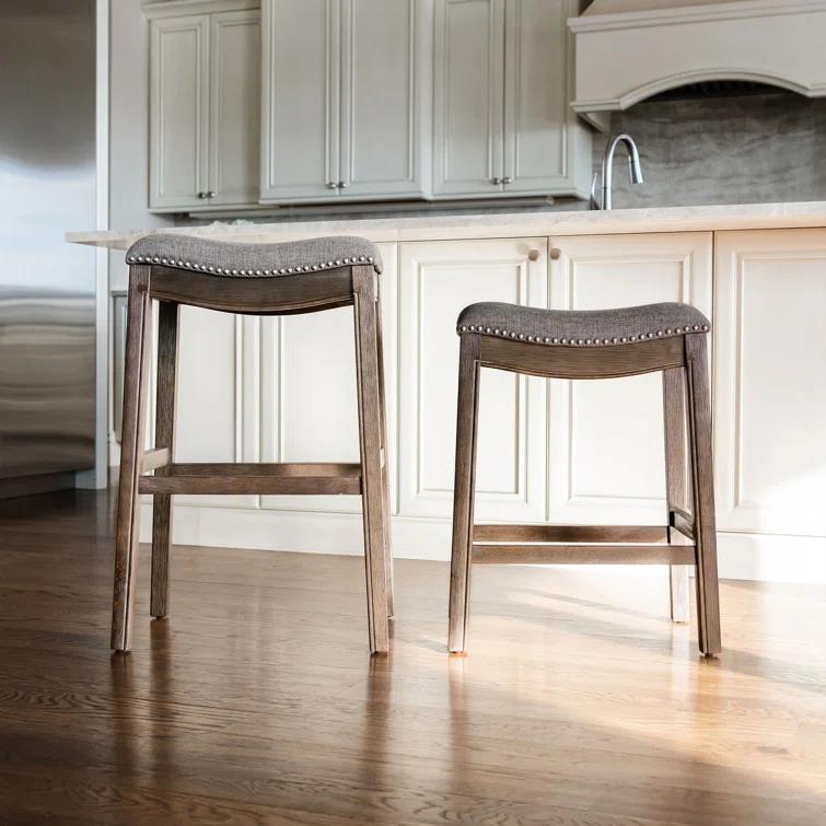 Maven Lane Maven Lane Adrien Backless Saddle Kitchen Stool with Fabric Upholstery
