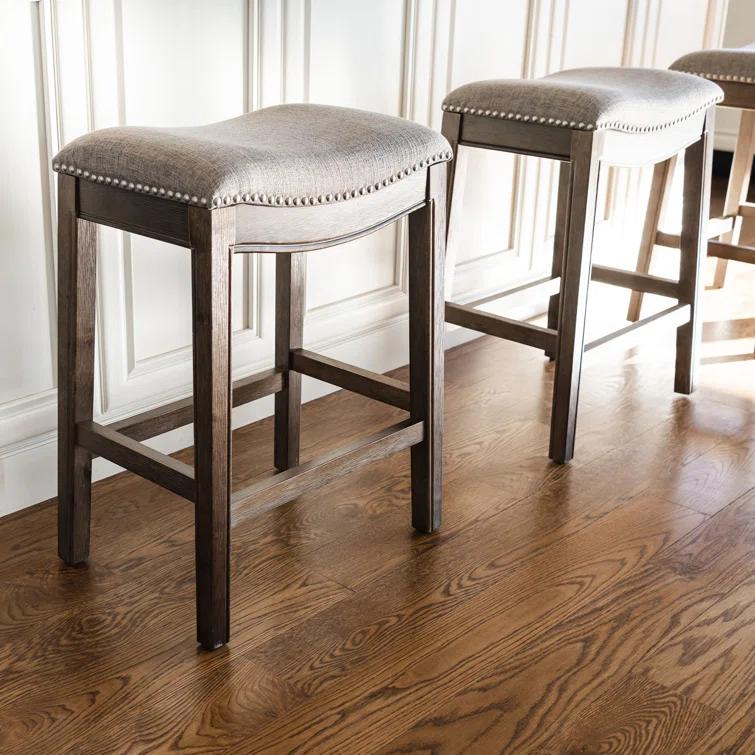 Maven Lane Maven Lane Adrien Backless Saddle Kitchen Stool with Fabric Upholstery