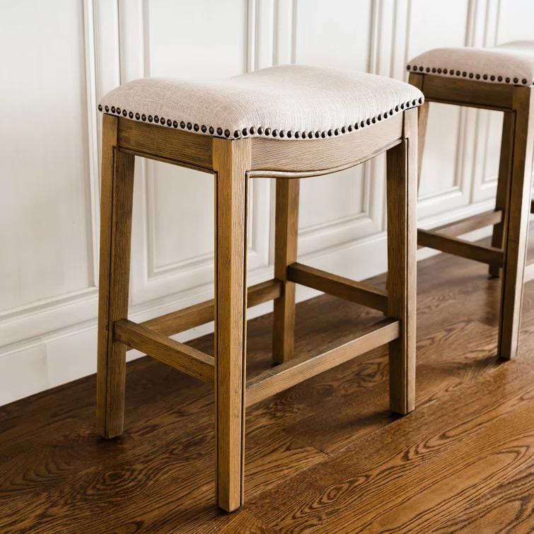 Maven Lane Maven Lane Adrien Backless Saddle Kitchen Stool with Fabric Upholstery