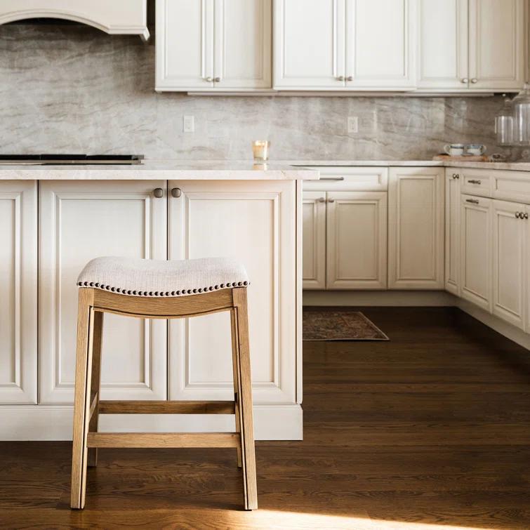 Maven Lane Maven Lane Adrien Backless Saddle Kitchen Stool with Fabric Upholstery