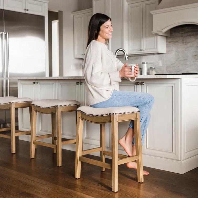 Maven Lane Maven Lane Adrien Backless Saddle Kitchen Stool with Fabric Upholstery