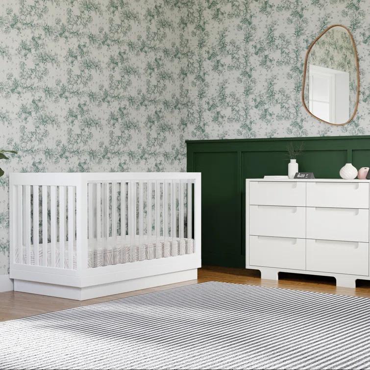 Babyletto Harlow White Acrylic 3-in-1 Convertible Baby Crib with Toddler Bed Conversion Kit