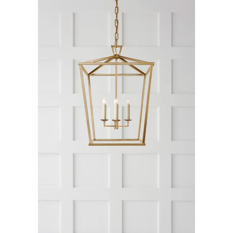 Antique Brass and Glass 4-Light Chandelier