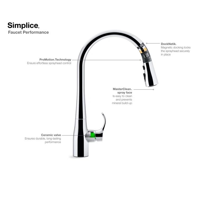 Simplice Touchless Pull-Down Kitchen Sink Faucet with Three-Function Sprayhead