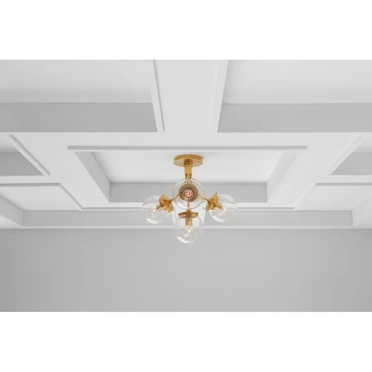Prescott Soft Brass and Clear Glass Globe Semi Flush Mount Light