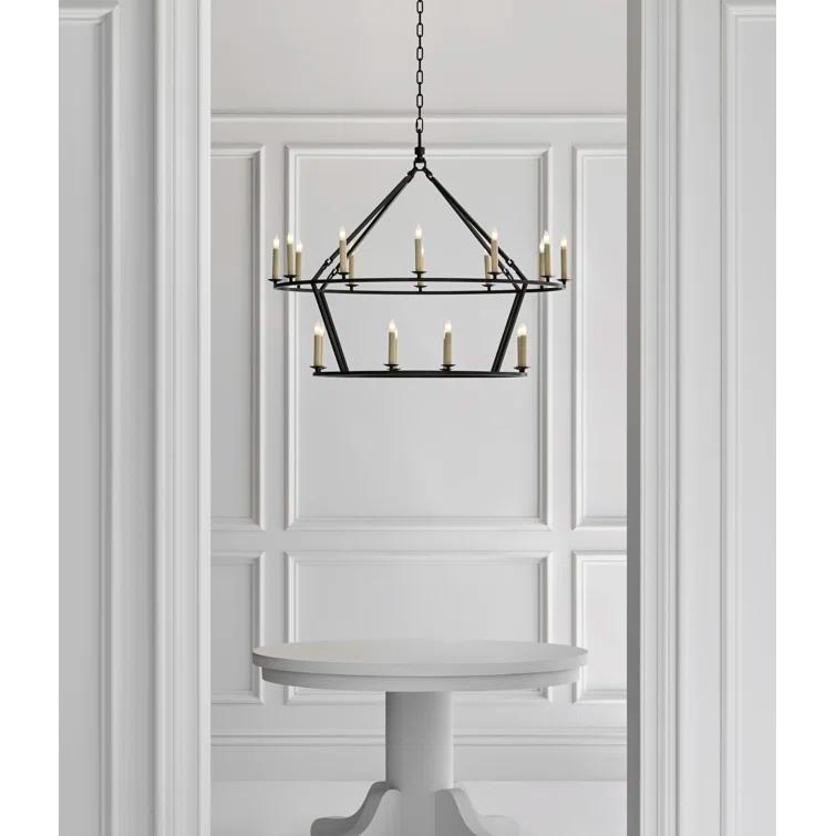 Elegant Nickel and Crystal 33" Plug-in Candle Chandelier