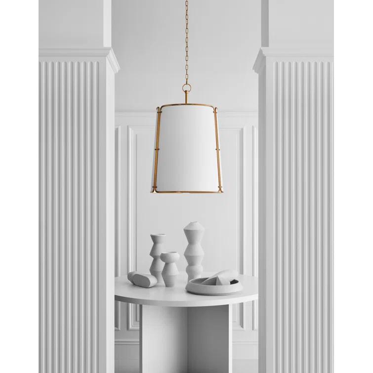 Hastings 36.5" Hand-Rubbed Antique Brass Drum Pendant with White Shade