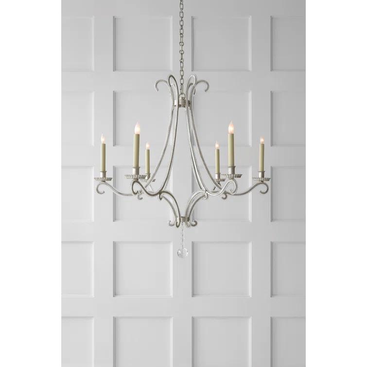 Elegant Crystal Bead 33'' Candle Chandelier in Burnished Silver