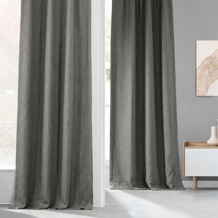 Textured Faux Linen Rod Pocket Room Darkening Curtains for Bedroom & Living Room Curtains - Single Panel Drapes