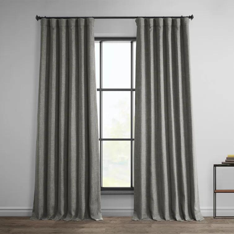 Textured Faux Linen Rod Pocket Room Darkening Curtains for Bedroom & Living Room Curtains - Single Panel Drapes