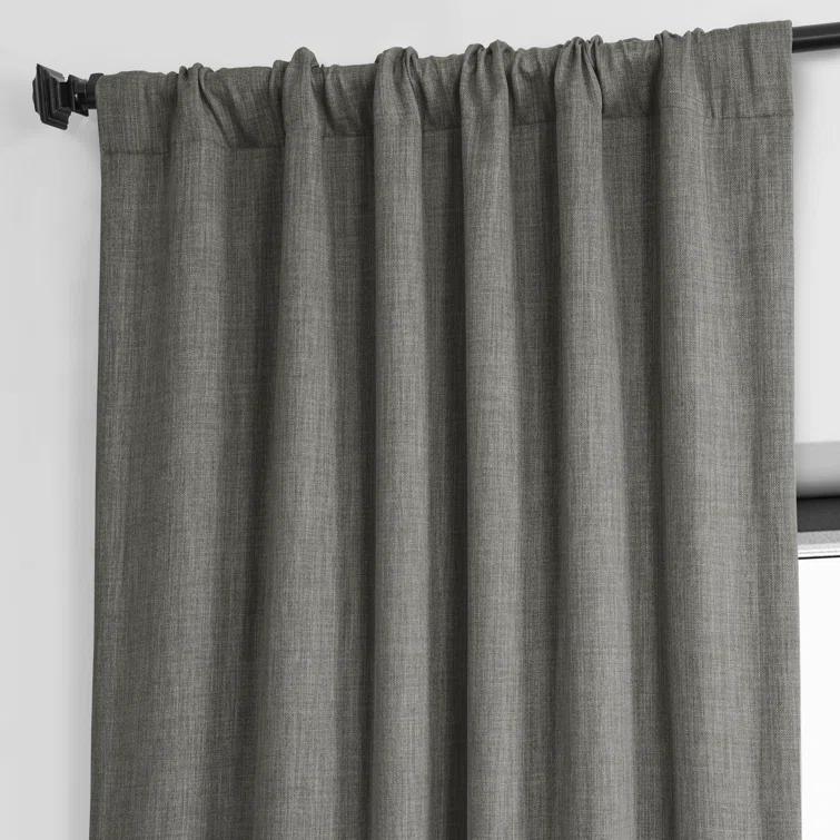 Textured Faux Linen Rod Pocket Room Darkening Curtains for Bedroom & Living Room Curtains - Single Panel Drapes