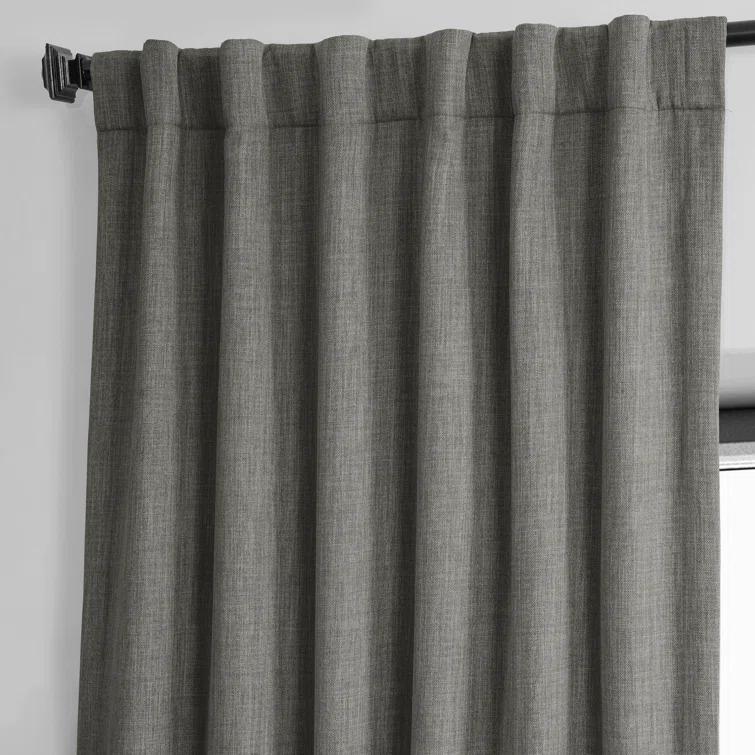 Textured Faux Linen Rod Pocket Room Darkening Curtains for Bedroom & Living Room Curtains - Single Panel Drapes