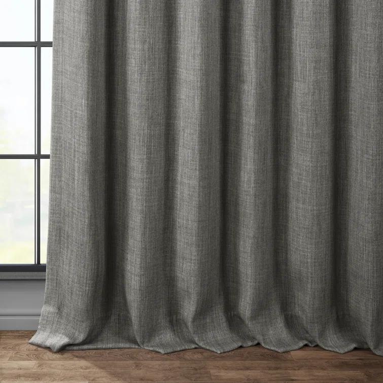 Textured Faux Linen Rod Pocket Room Darkening Curtains for Bedroom & Living Room Curtains - Single Panel Drapes