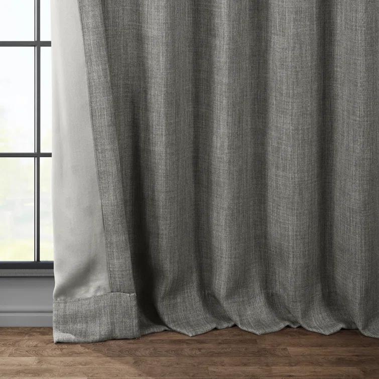 Textured Faux Linen Rod Pocket Room Darkening Curtains for Bedroom & Living Room Curtains - Single Panel Drapes