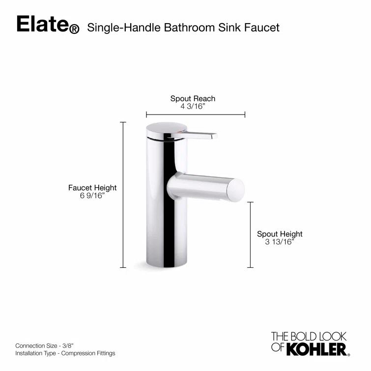 Kohler Elate Single-Handle Bathroom Faucet with Pop-Up Drain Assembly, One Hole Bathroom Sink Faucet, 1.2 gpm