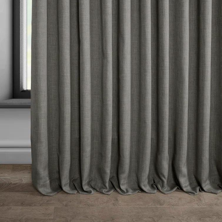 Textured Faux Linen Rod Pocket Room Darkening Curtains for Bedroom & Living Room Curtains - Single Panel Drapes