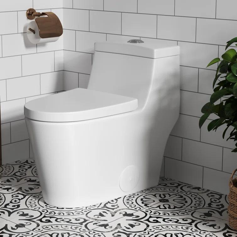 Greta Tornado Powerful Flush One-Piece Toilet, 1.28 GPF Elongated Floor Mounted