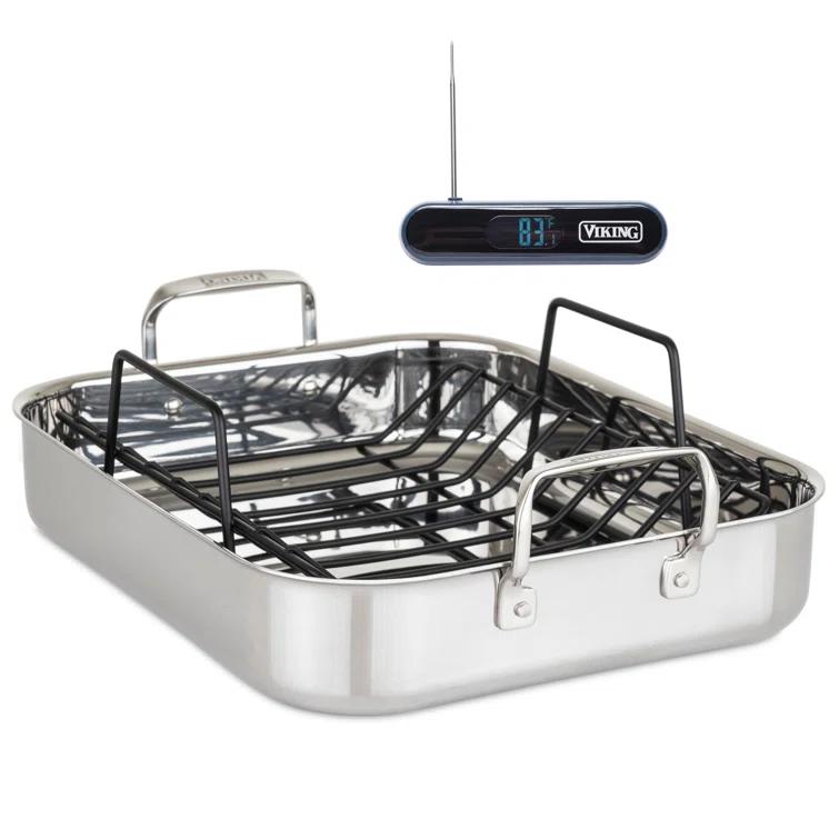 Viking ® 3-Ply Stainless Steel Roasting Pan with Rack and Thermometer Set