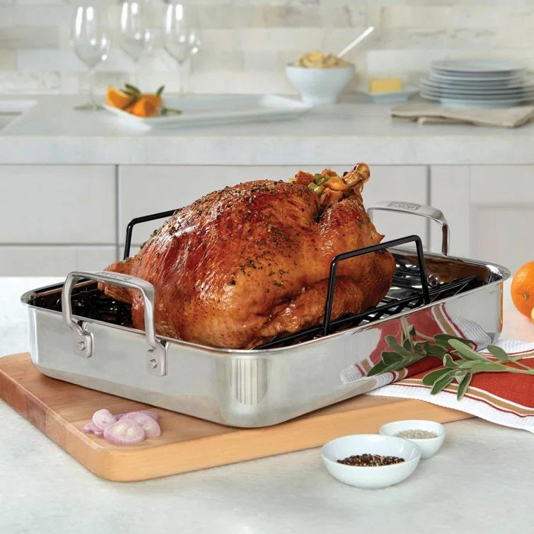 Viking ® 3-Ply Stainless Steel Roasting Pan with Rack and Thermometer Set