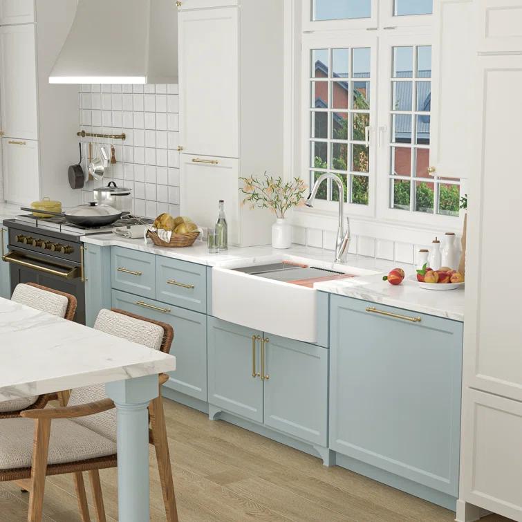 33"L x 20"W Farmhouse Kitchen Sink Deep Single Bowl Fireclay Workstation Sink with Cutting Board and Dish Drying Rack