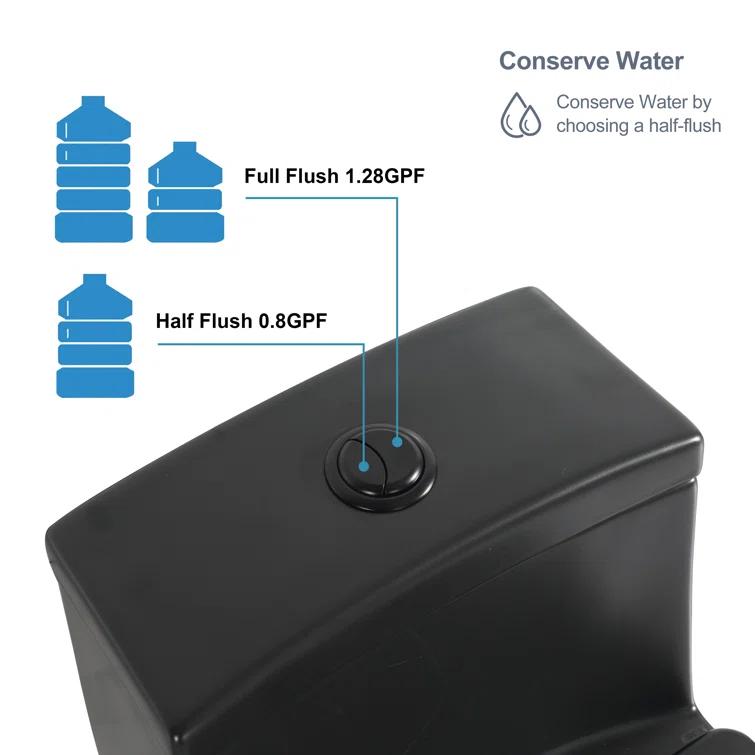 Greta Tornado Powerful Flush One-Piece Toilet, 1.28 GPF Elongated Floor Mounted
