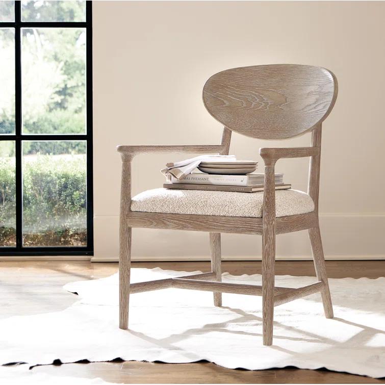 Marcona Finish Handcrafted Wood Arm Chair with Upholstered Seat