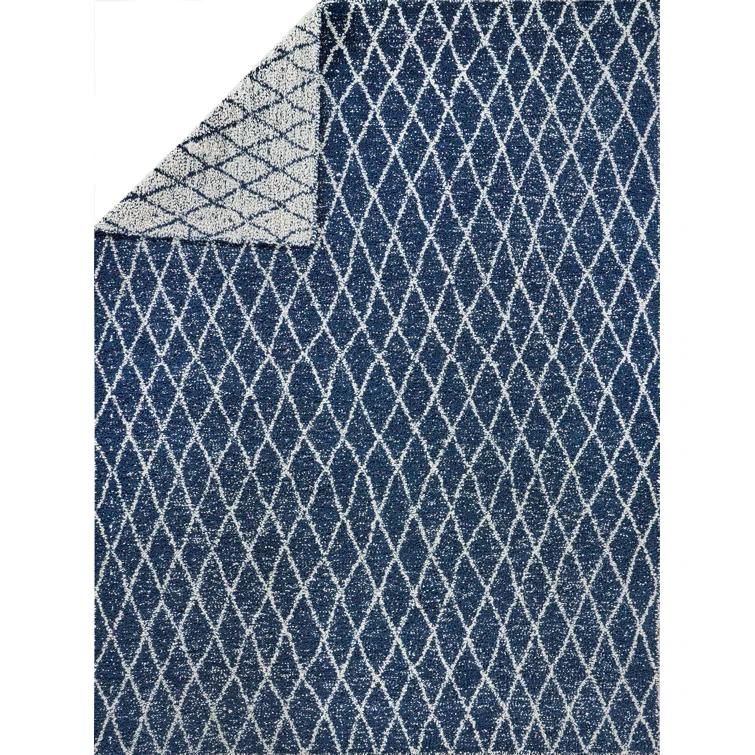 Rectangle Giorgio Geometric Handmade Flatweave Recycled P.E.T. Area Rug in Navy/Ivory