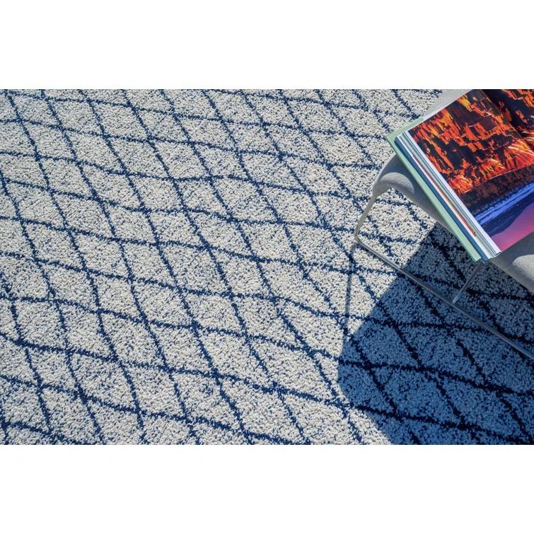 Rectangle Giorgio Geometric Handmade Flatweave Recycled P.E.T. Area Rug in Navy/Ivory
